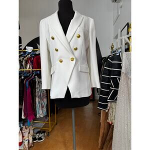 Veronica Beard Miller Dickey Jacket White Gold Crest Buttons Blazer Size 6